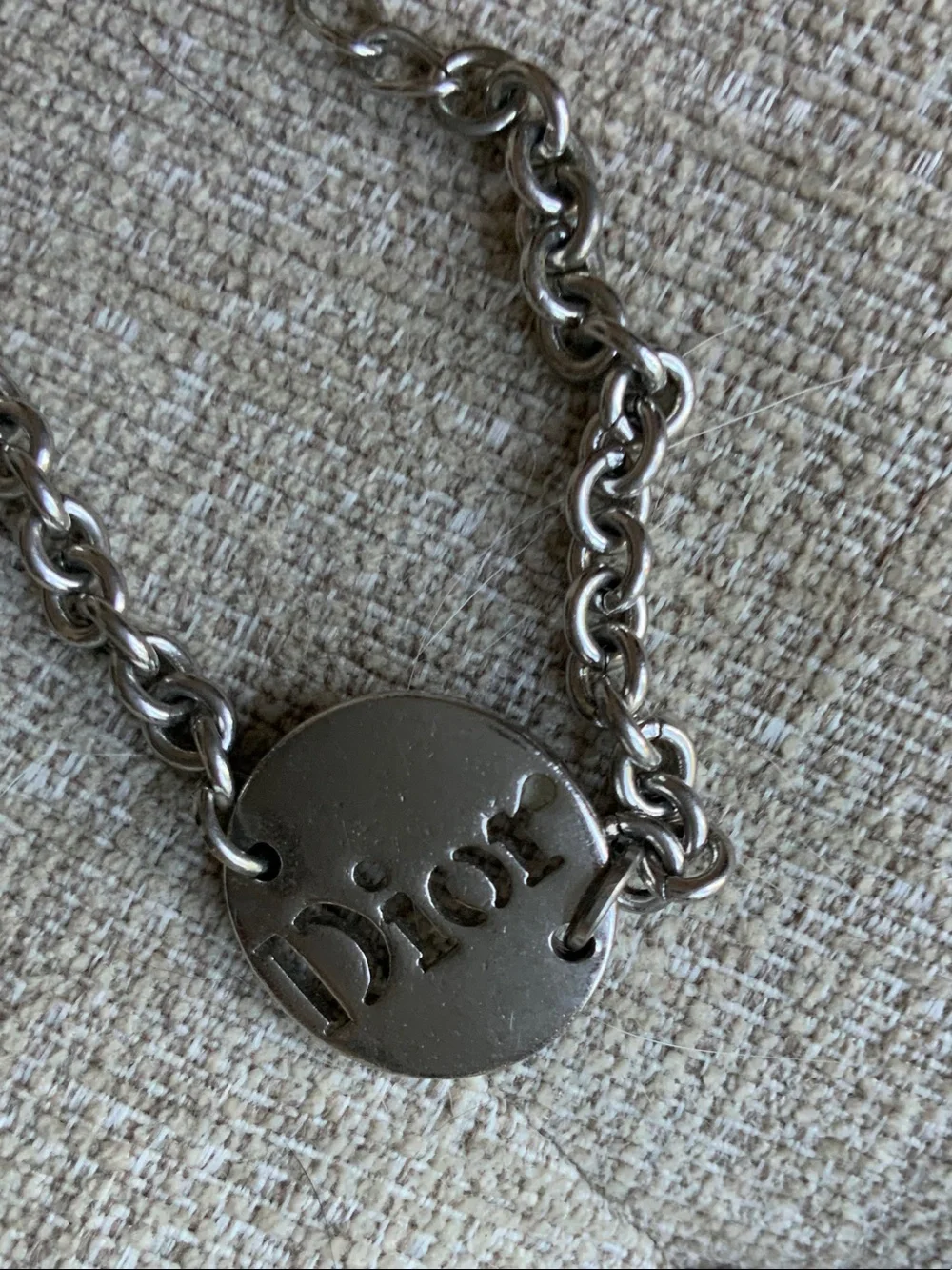 Dior Silver Disc 18 inch Pendant Necklace/Bracelet 8 inches